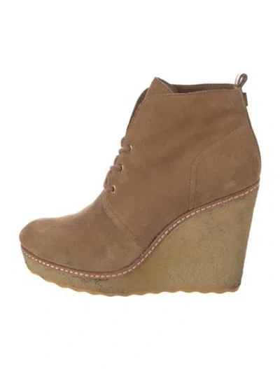 Pre-owned Tory Burch Suede Lace-up Boots In Brown