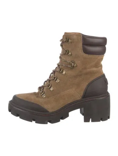 Pre-owned Tory Burch Suede Lace-up Boots In Brown