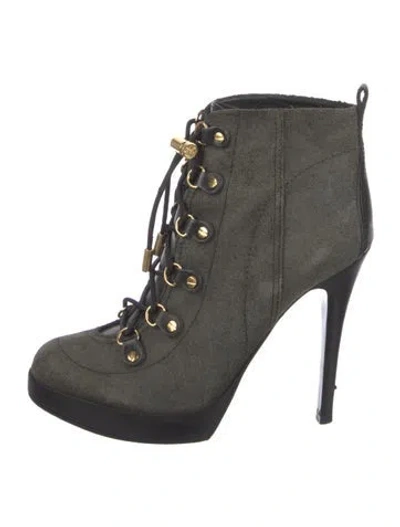 Pre-owned Tory Burch Suede Lace-up Boots In Gray