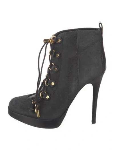 Pre-owned Tory Burch Suede Lace-up Boots In Gray
