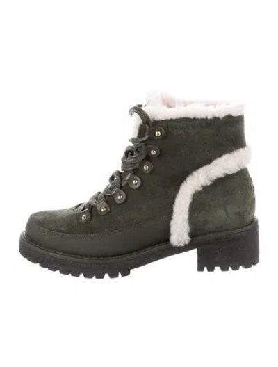 Pre-owned Tory Burch Suede Lace-up Boots In Green