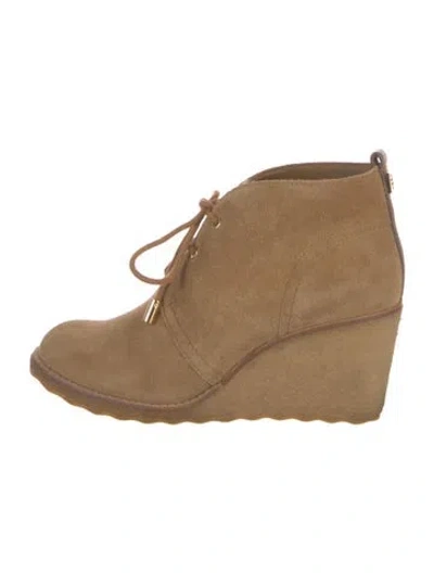 Pre-owned Tory Burch Suede Lace-up Boots In Neutral