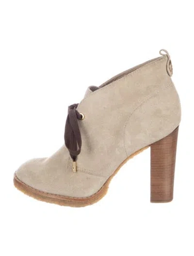 Pre-owned Tory Burch Suede Lace-up Boots In Neutral