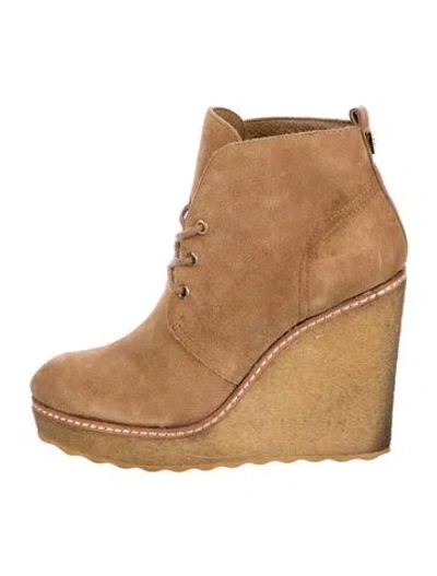 Pre-owned Tory Burch Suede Lace-up Boots In Neutral