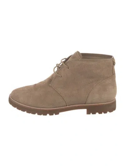 Pre-owned Tory Burch Suede Lace-up Boots In Neutral