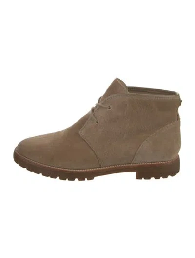 Pre-owned Tory Burch Suede Lace-up Boots In Neutral