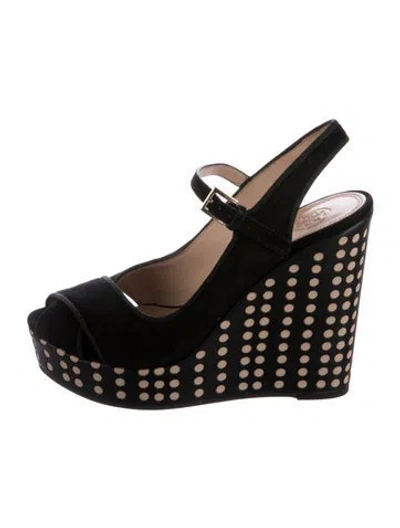 Pre-owned Tory Burch Suede Lasercut Accents Slingback Sandals In Black