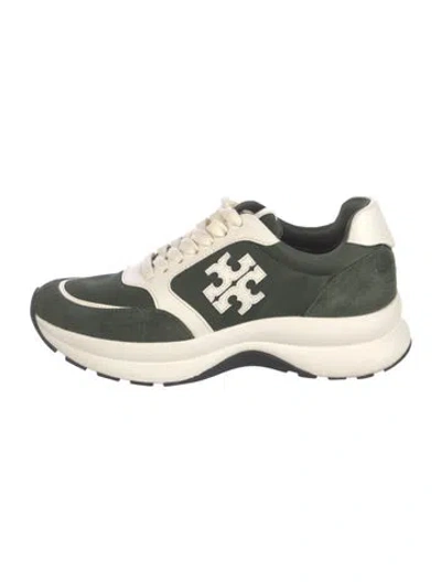 Pre-owned Tory Burch Suede Leather Trim Embellishment Athletic Sneakers In Green