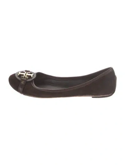 Pre-owned Tory Burch Suede Leather Trim Embellishment Ballet Flats In Brown