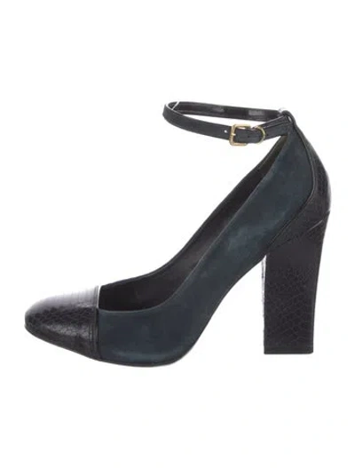 Pre-owned Tory Burch Suede Leather Trim Embellishment Pumps In Blue