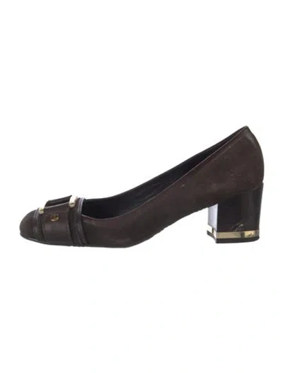 Pre-owned Tory Burch Suede Leather Trim Embellishment Pumps In Brown