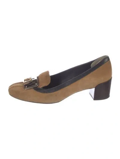 Pre-owned Tory Burch Suede Leather Trim Embellishment Pumps In Neutrals