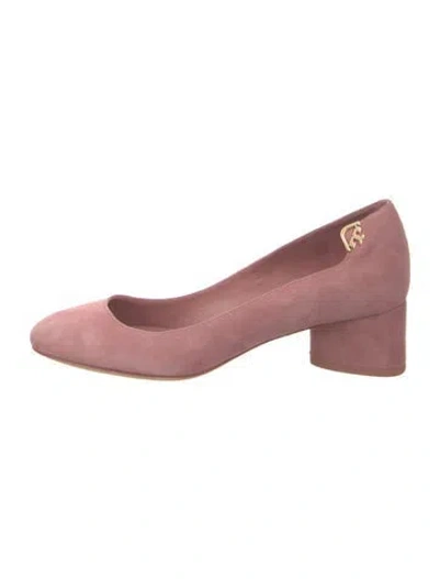 Pre-owned Tory Burch Suede Leather Trim Embellishment Pumps In Pink