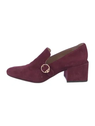 Pre-owned Tory Burch Suede Loafers In Burgundy
