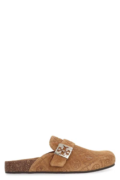 Tory Burch Suede Logo-jacquard Mule In Brown