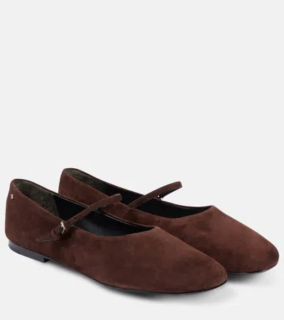 Tory Burch Mary-jane Suede Ballet Flats In Brown
