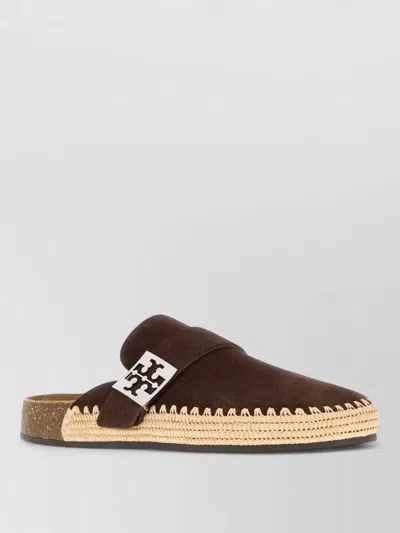 Tory Burch Suede Mellow Mules Slippers Contrast Stitching In Brown