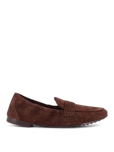 Tory Burch Suede Moccasin With Metal Logo Detail In Multi
