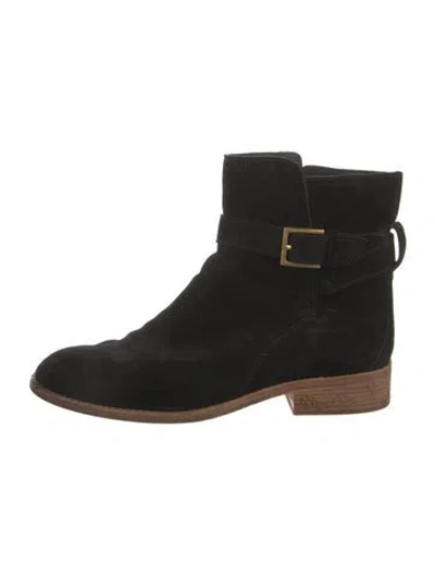 Pre-owned Tory Burch Suede Moto Boots In Black
