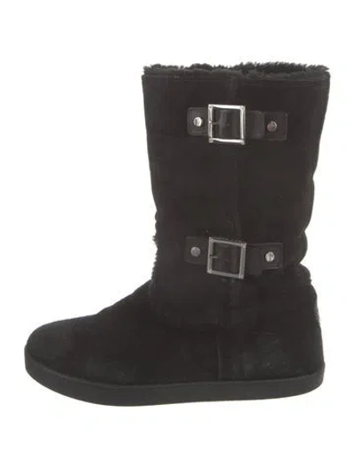 Pre-owned Tory Burch Suede Moto Boots In Black