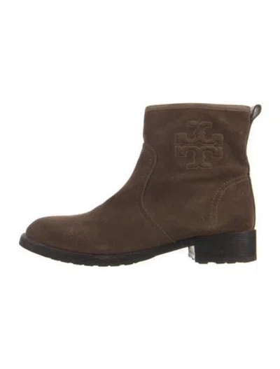 Pre-owned Tory Burch Suede Moto Boots In Brown