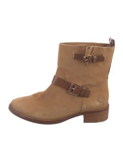 Pre-owned Tory Burch Suede Moto Boots In Brown