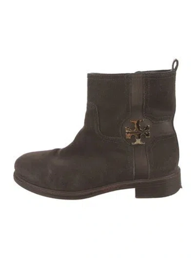 Pre-owned Tory Burch Suede Moto Boots In Brown