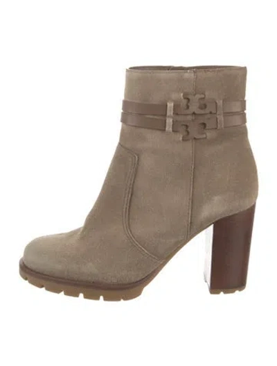 Pre-owned Tory Burch Suede Moto Boots In Brown/neutrals