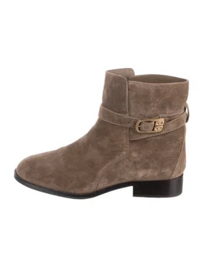 Pre-owned Tory Burch Suede Moto Boots In Neutrals