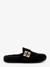 Tory Burch Mellow Logo Plaque Shearling Flat Mules In Black