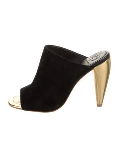 Pre-owned Tory Burch Suede Mules In Black