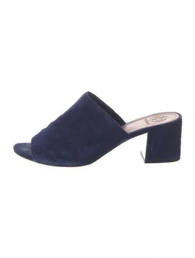 Pre-owned Tory Burch Suede Mules In Blue