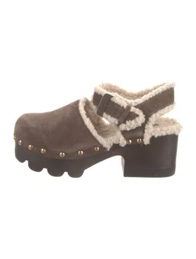 Pre-owned Tory Burch Suede Mules In Brown