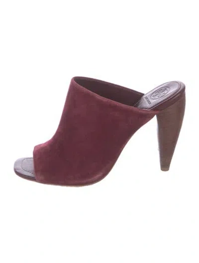 Pre-owned Tory Burch Suede Mules In Burgundy