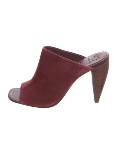 Pre-owned Tory Burch Suede Mules In Burgundy