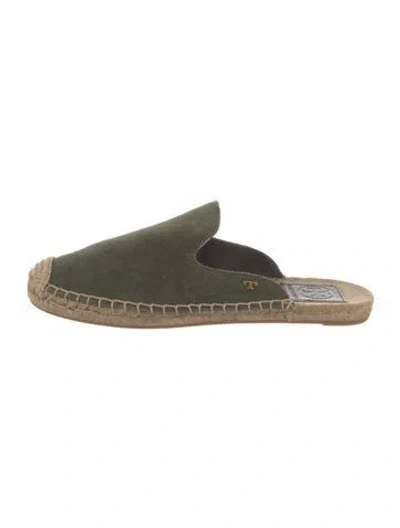 Pre-owned Tory Burch Suede Mules In Green