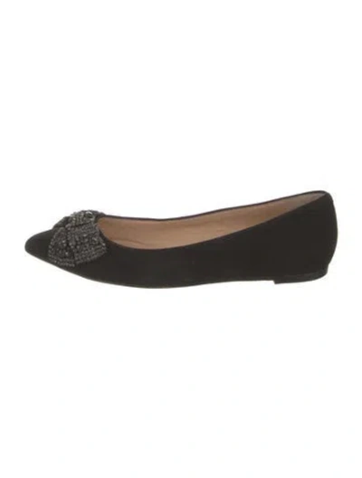 Pre-owned Tory Burch Suede Patterned Ballet Flats In Black