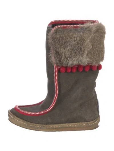 Pre-owned Tory Burch Suede Patterned Boots In Brown