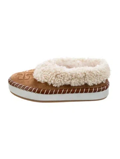 Pre-owned Tory Burch Suede Patterned Flats In Brown