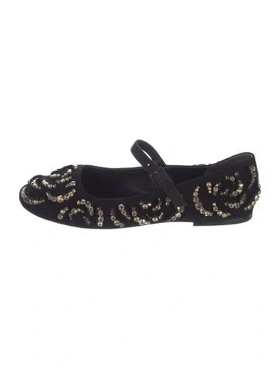 Pre-owned Tory Burch Suede Patterned Mary Jane Flats In Blue