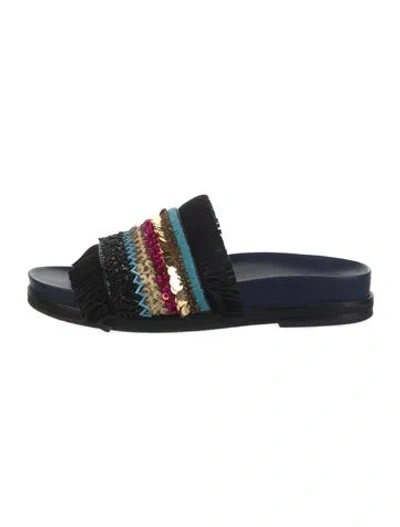 Pre-owned Tory Burch Suede Patterned Slides In Blue
