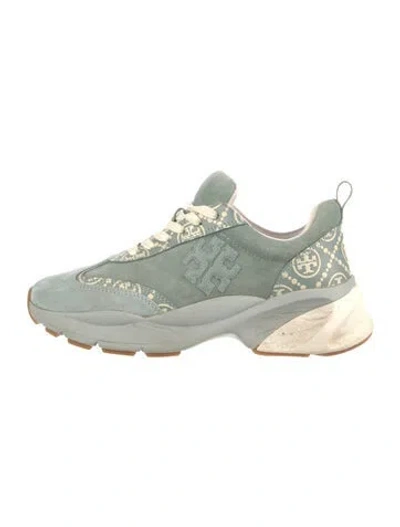 Pre-owned Tory Burch Suede Patterned Sneakers In Green
