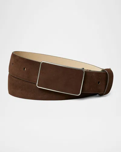 Tory Burch Suede Plate Belt In 200 Dark Cocoa Silver