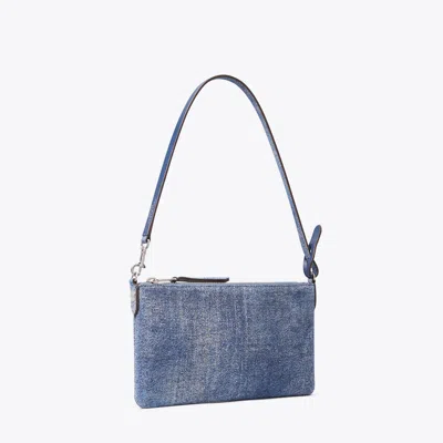 Tory Burch Suede Print Denim Pochette In Blue