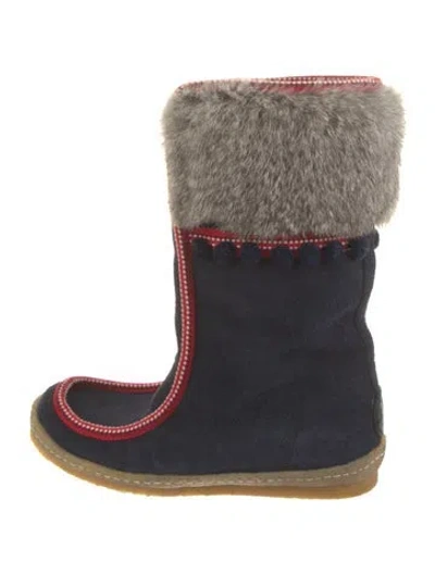 Pre-owned Tory Burch Suede Printed Boots In Blue