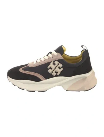Pre-owned Tory Burch Suede Printed Chunky Sneakers In Black