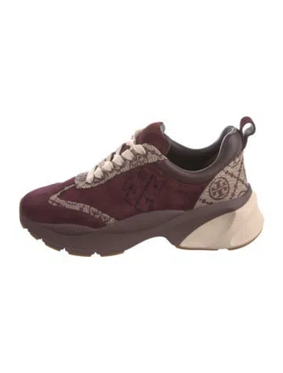 Pre-owned Tory Burch Suede Printed Chunky Sneakers In Burgundy