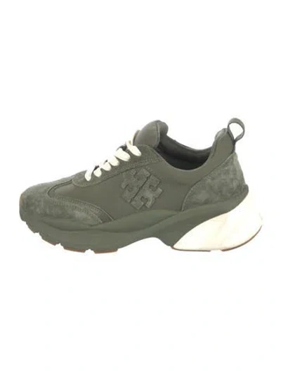 Pre-owned Tory Burch Suede Printed Chunky Sneakers In Green
