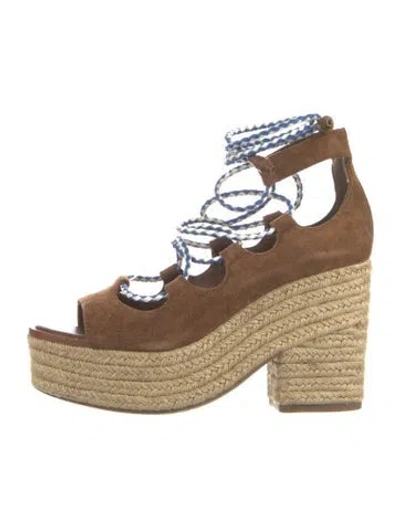 Pre-owned Tory Burch Suede Printed Espadrilles In Brown