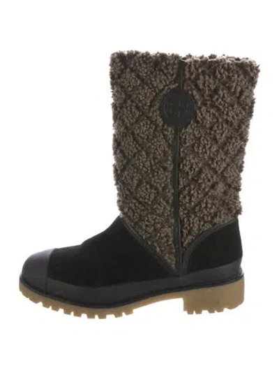 Pre-owned Tory Burch Suede Printed Moto Boots In Green